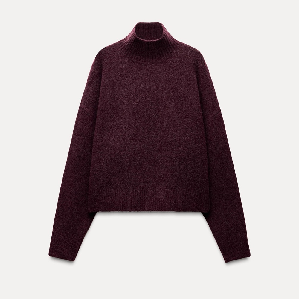 Zara Burgundy Basic Knit Soft Sweater